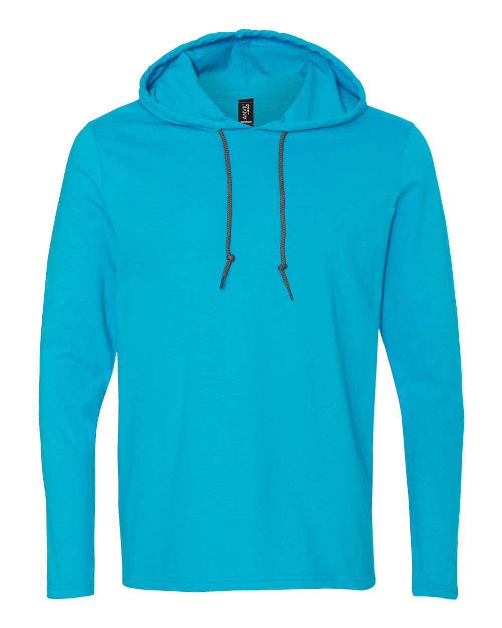 Gildan 987 - Unisex Softstyle® Lightweight Hooded Long Sleeve T-Shirt - Caribbean Blue/ Dark Grey