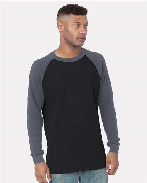Bayside Men's USA-Made Heavyweight Waffle Knit Thermal Raglan T-Shirt 8211
