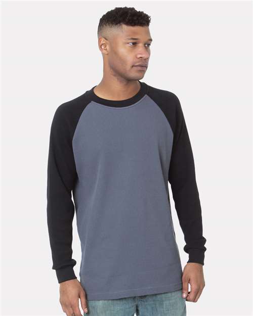 Bayside Men's USA-Made Heavyweight Waffle Knit Thermal Raglan T-Shirt 8211