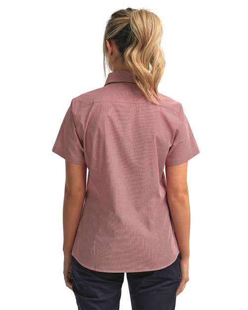 Artisan Collection by Reprime Women's Microcheck Gingham Short Sleeve Cotton Dress Shirt RP321