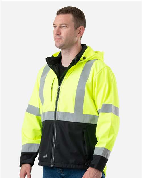 Berne Apparel Men's Hi-Vis Class 3 Hooded Soft Shell Jacket HVJS206