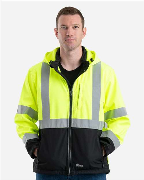 Berne Apparel Men's Tall Hi-Vis Class 3 Hooded Soft Shell Jacket HVJS206T