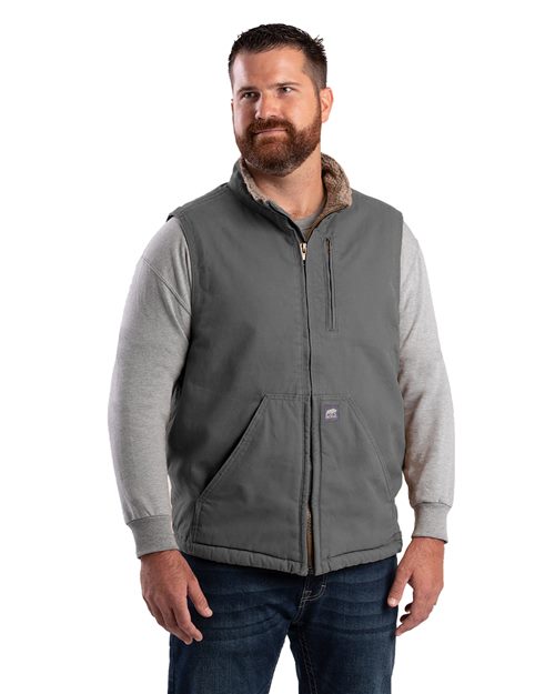 Berne Apparel Men's Heartland Sherpa-Lined Washed Duck Vest V818