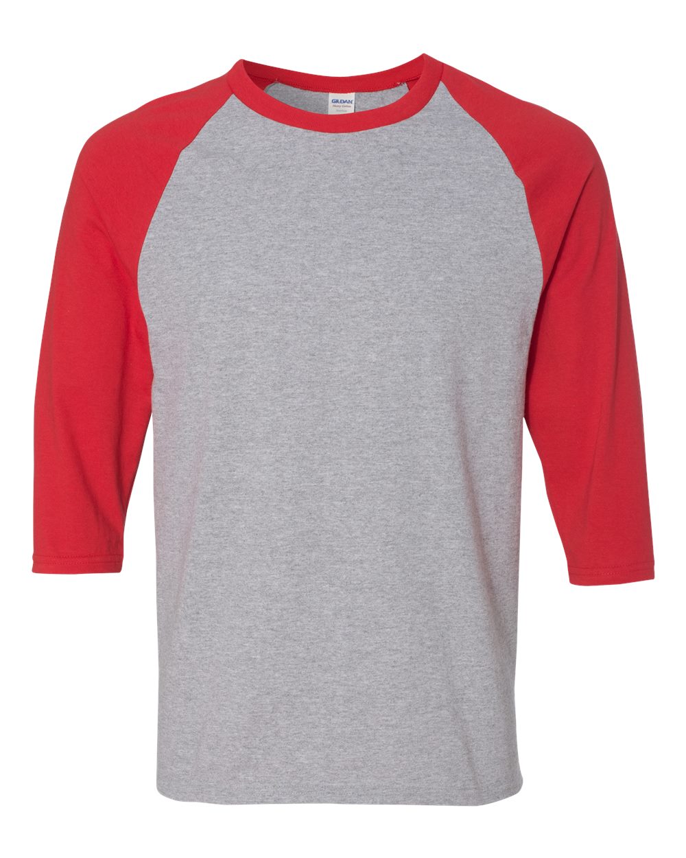 Gildan 5700 - Unisex Heavy Cotton™ Raglan Three-Quarter Sleeve T-Shirt - Sport Grey/ Red