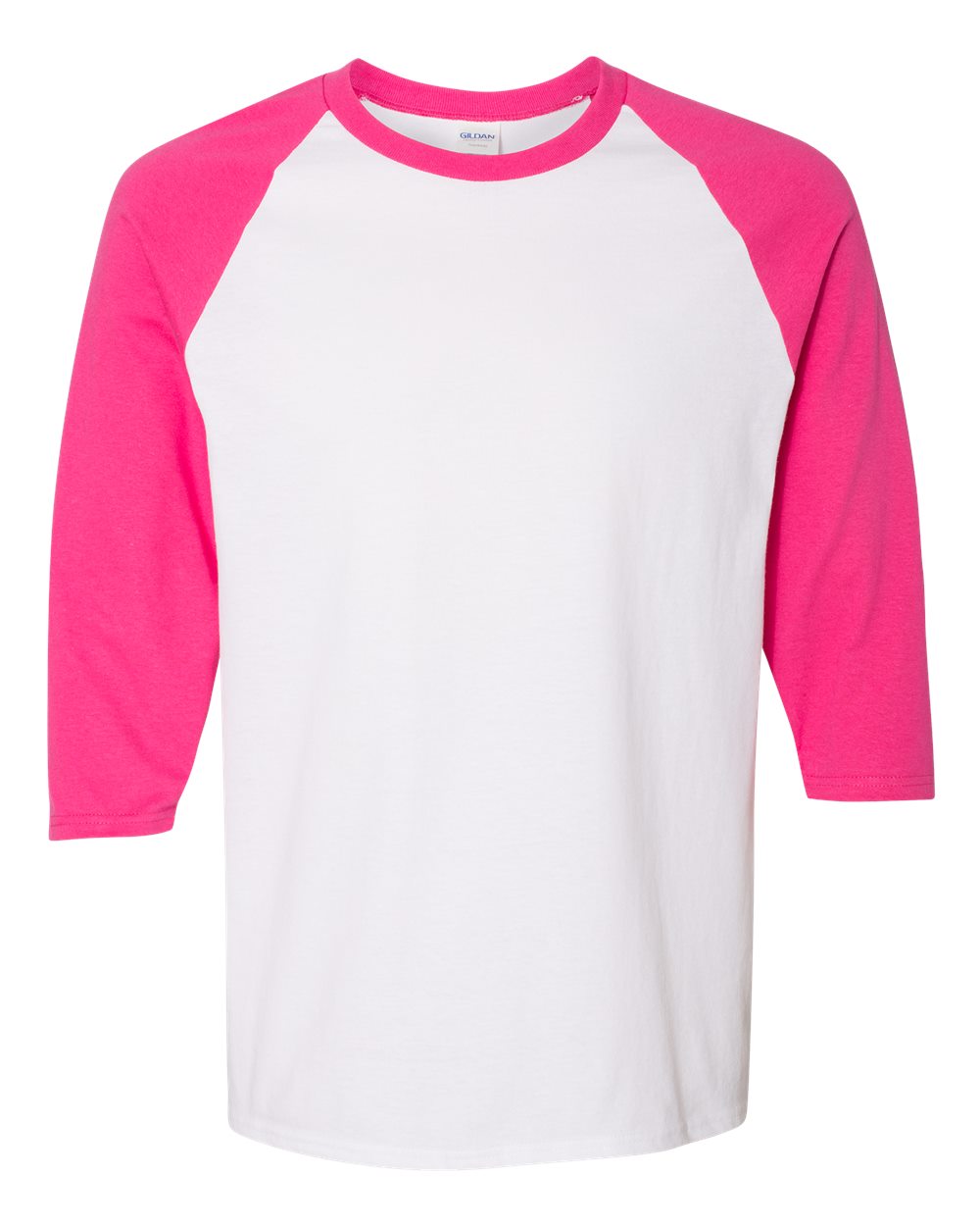 Gildan 5700 - Unisex Heavy Cotton™ Raglan Three-Quarter Sleeve T-Shirt - White/ Heliconia