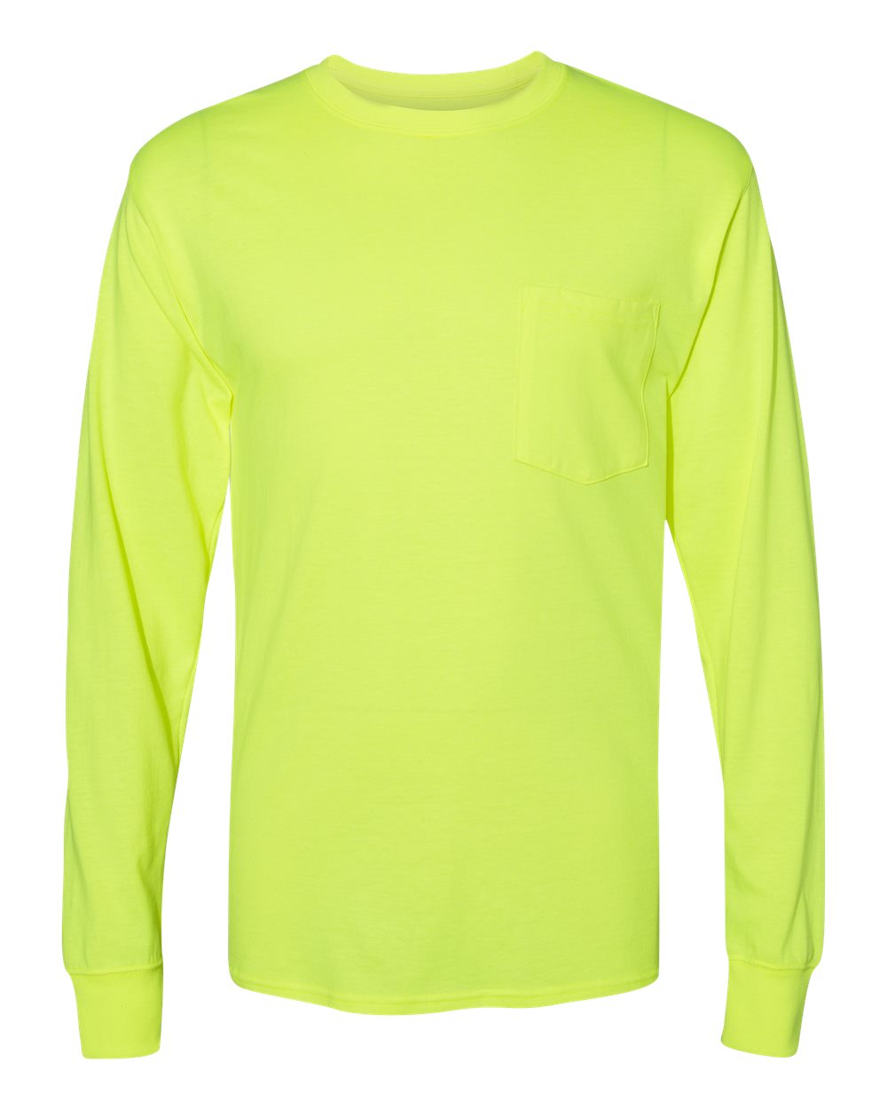 Hanes W120 - Unisex Workwear Long Sleeve Pocket T-Shirt - Safety Green