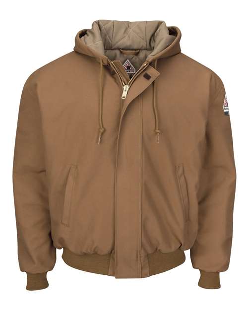 Bulwark Men's Insulated Brown Duck Hooded Jacket with Knit Trim JLH6