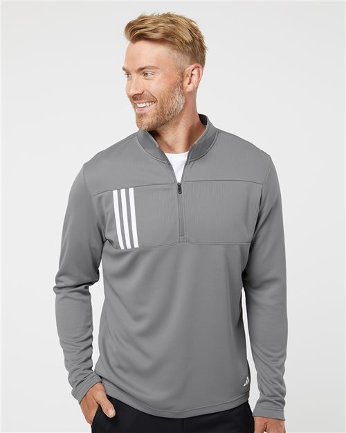 Adidas Men's 3-Stripes Double-Knit Quarter-Zip Pullover A482